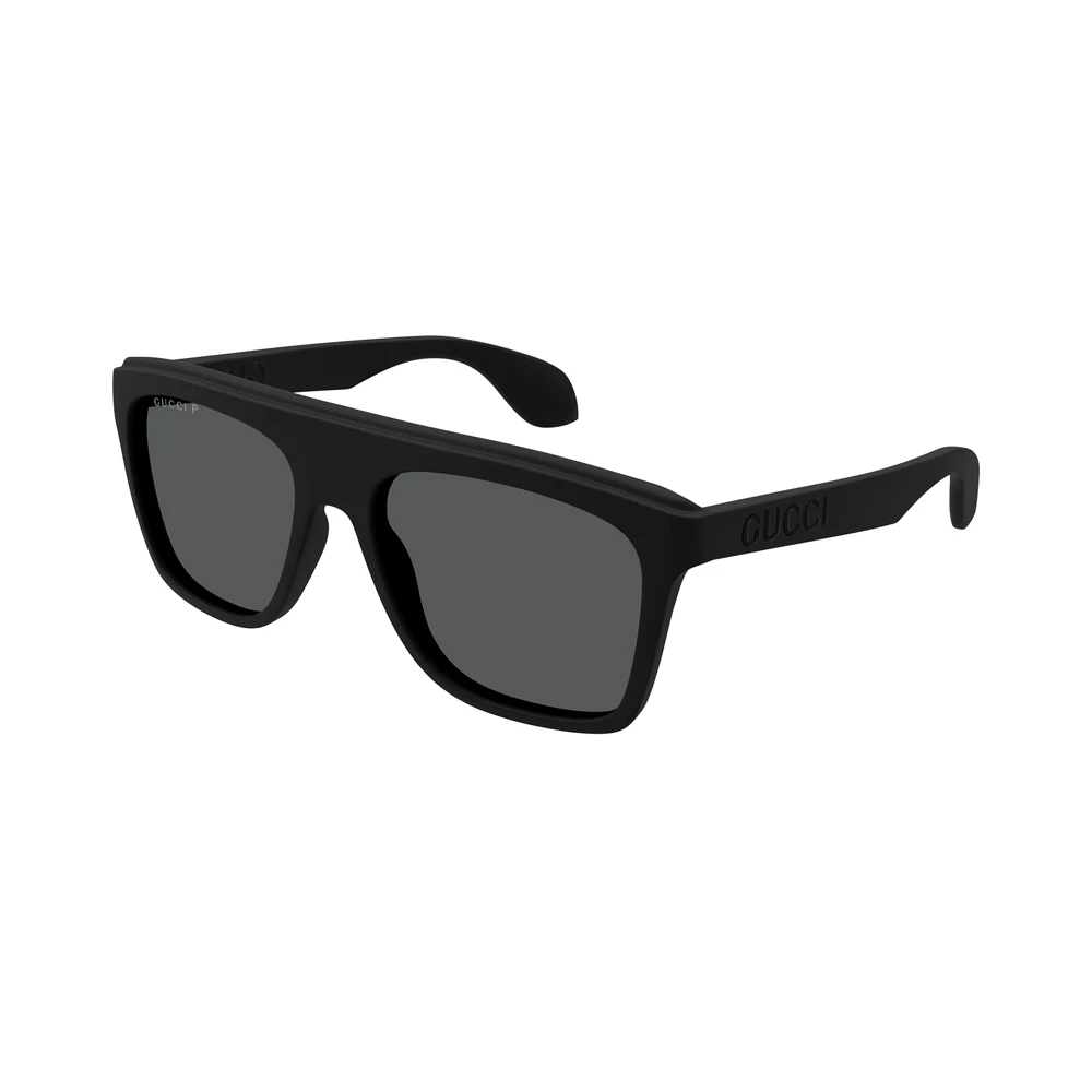 Ochelari de soare Gucci pentru bărbați cu ramă neagră aviator flat-top și lentile gri cu protecție UV