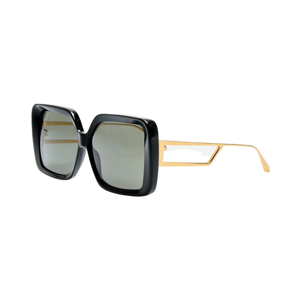 Linda Farrow Macy în Black/Yellow Gold/Grey ochelari soare oversized cu protecție UV 100%