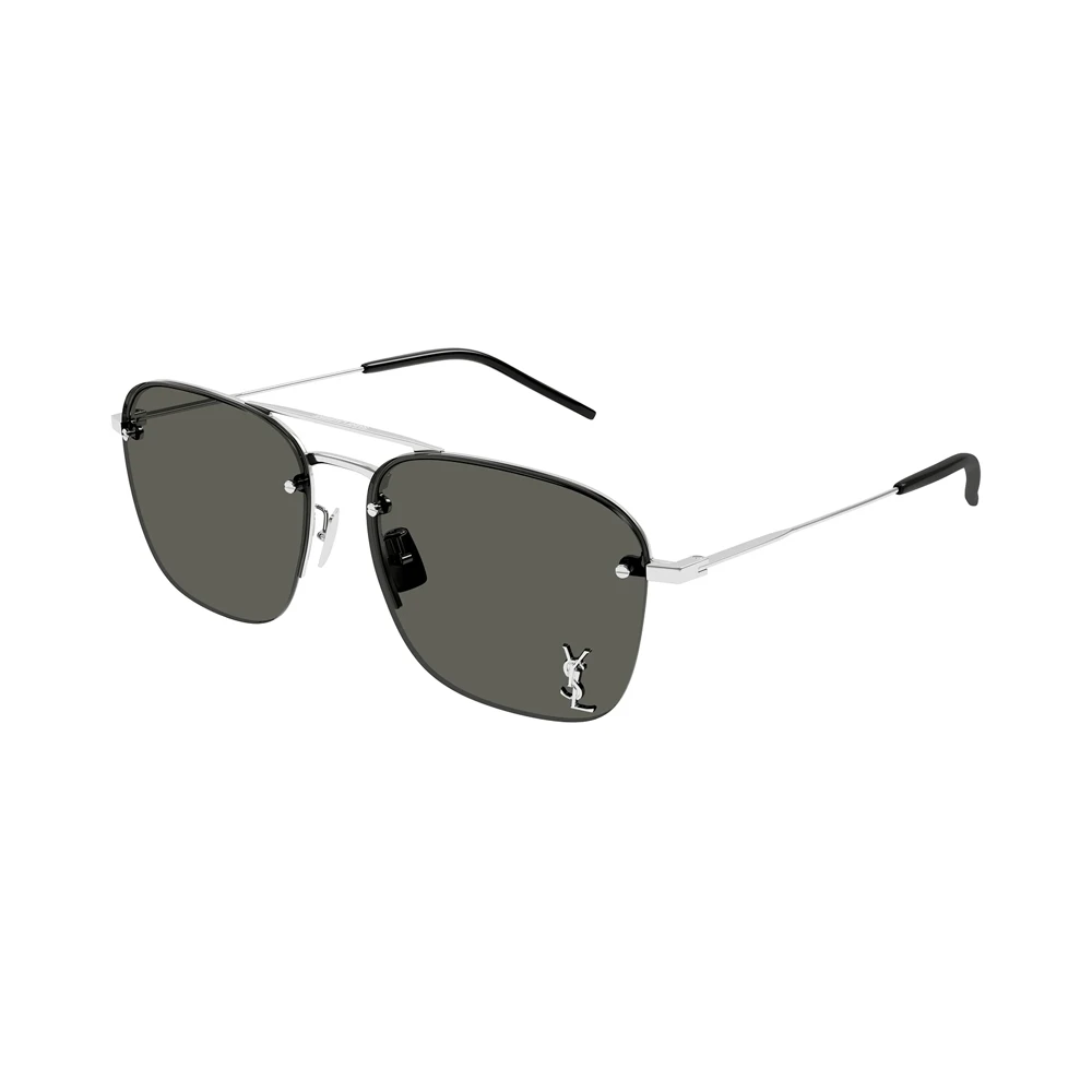 Ochelari de soare Saint Laurent pentru femei cu ramă metalică argintie semi-rimless pătrată și lentile gri cu protecție UV400