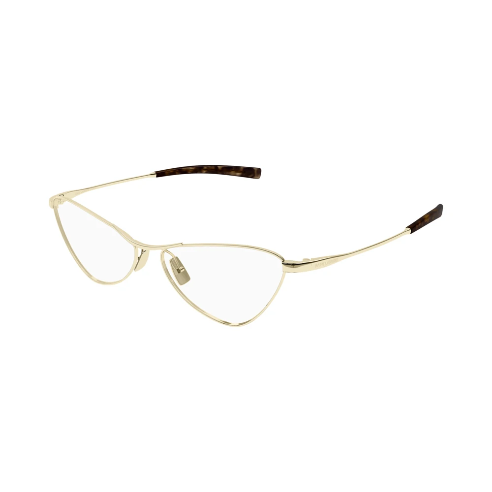 Ochelari de soare Saint Laurent pentru femei cu ramă metalică aurie cat-eye și lentile negre cu protecție UV