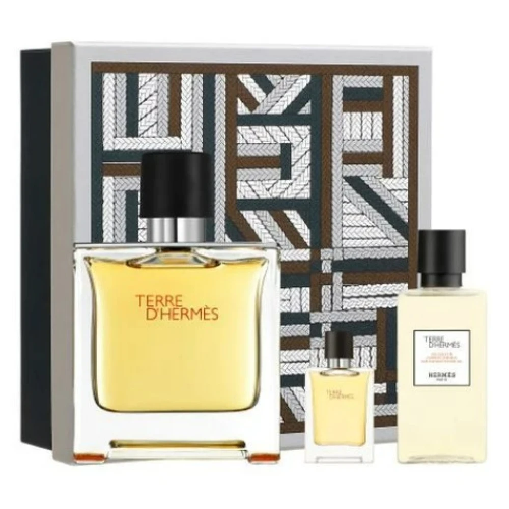 Parfum, Pure Parfume Set Terre D'Hermes Pure Parfume 75 ml + Pure Parfum Deluxe 5 ml + Gel de dus 40 ml, Barbati